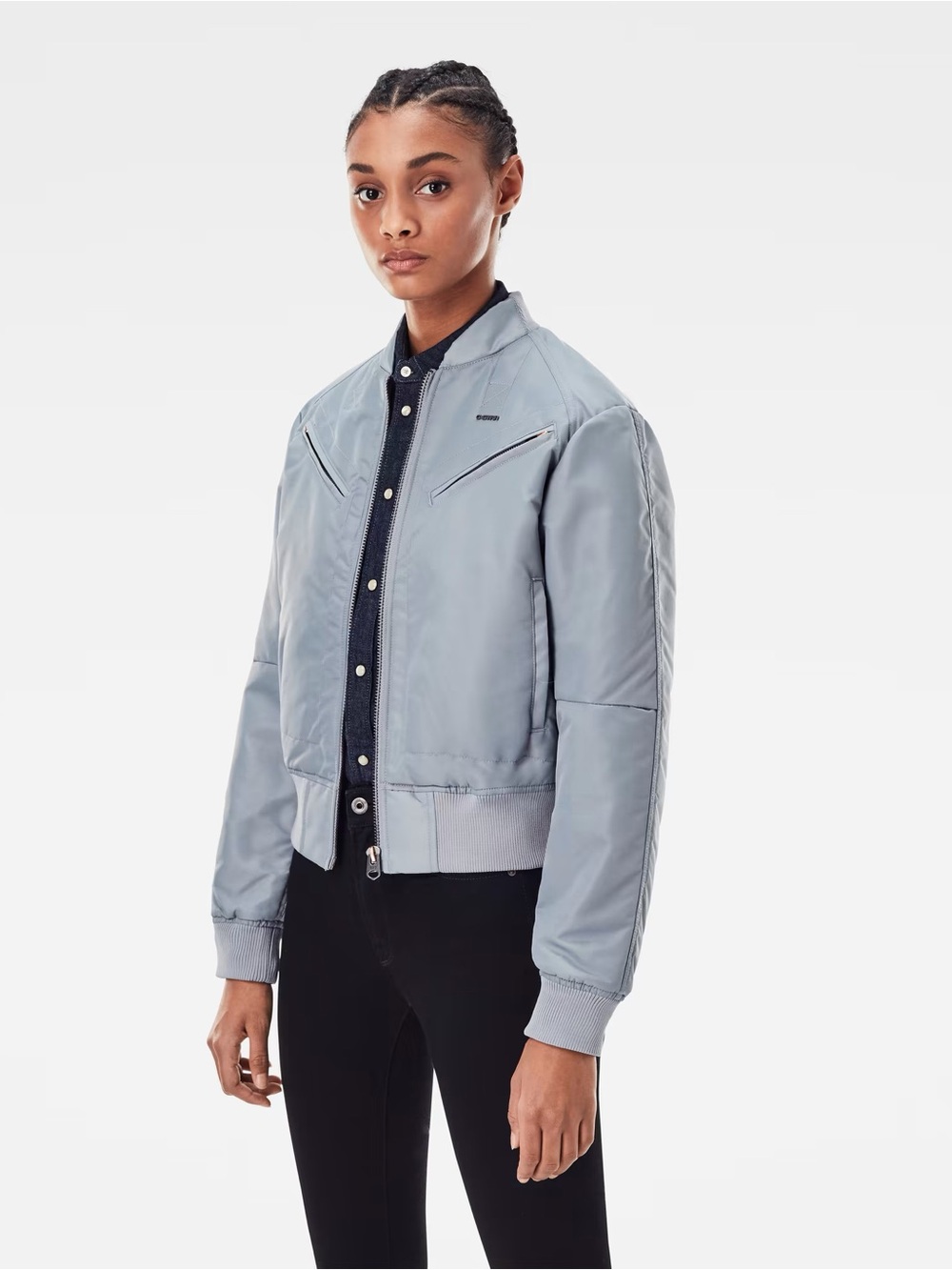G-Star Light Gray Bomber Jacket with Zip Pockets